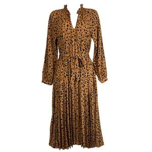 & Other Stories Pleated Leopard Print Midi Dress Size